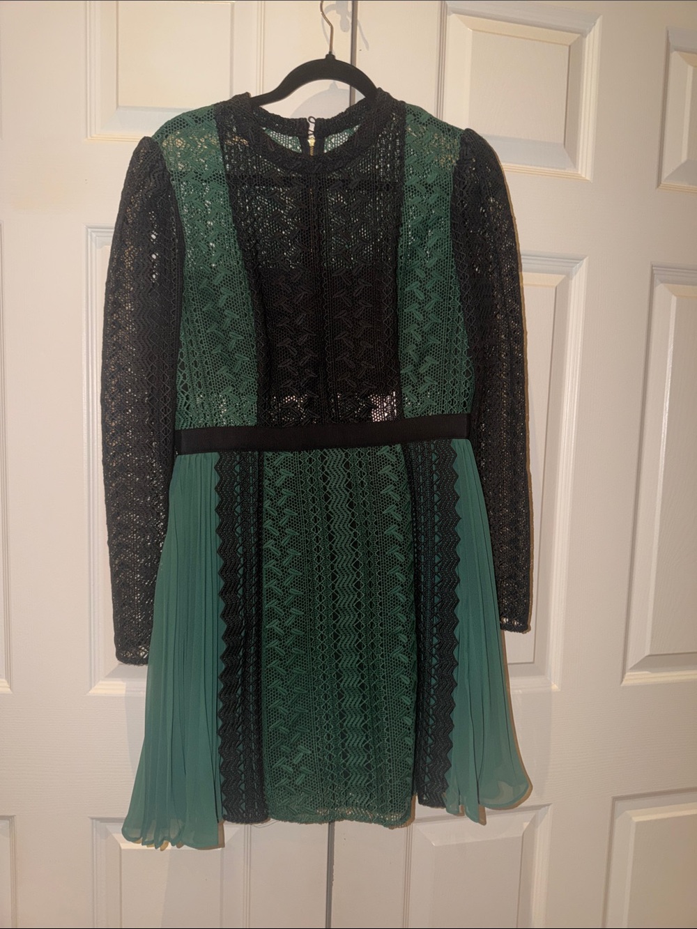 Self-Portrait Black & Teal Lace Pleated Party Dress for Girls